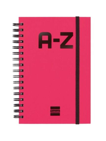 Finocam A-Z Indice Alfabetico - Formato 8º - 100x150mm - Tapas de Carton Forrado - Papel de 80g/m2 - Cierre con Goma Elastica - Espiral Doble Metalica - Color Magenta