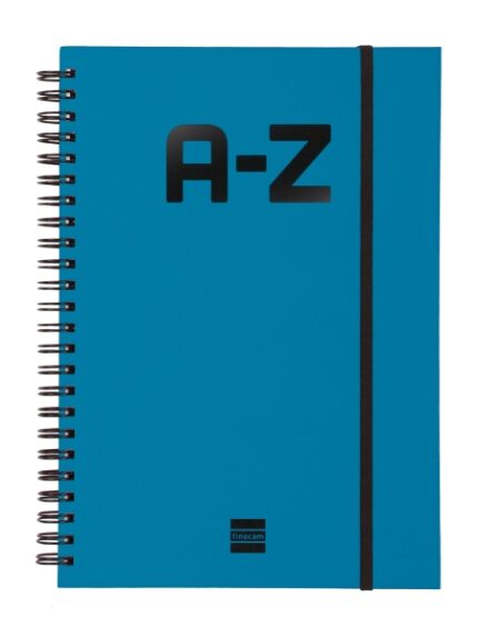 Finocam A-Z Indice Alfabetico - Formato A5 - 148x210mm - Tapas de Carton Forrado - Papel de 80g/m2 - Cierre con Goma Elastica - Espiral Doble Metalica - Color Azul