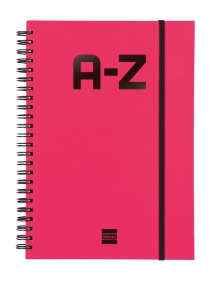 Finocam A-Z Indice Alfabetico - Formato A5 - 148x210mm - Tapas de Carton Forrado - Papel de 80g/m2 - Cierre con Goma Elastica - Espiral Doble Metalica - Color Magenta