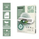 Fellowes Pack de 100 Fundas para Plastificar - Formato A4 - 80 micras - Efecto Brillo - Fabricado con 50% Material Reciclado - Transparente - immagine 2