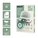 Fellowes Pack de 100 Fundas para Plastificar - Formato A6 - 80 micras - Efecto Brillo - Fabricado con 50% Material Reciclado - Transparente - immagine 2