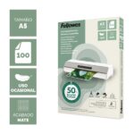 Fellowes Pack de 100 Fundas para Plastificar - Formato A5 - 80 micras - Efecto Mate - Fabricado con 50% Material Reciclado - Transparente - immagine 2
