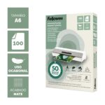Fellowes Pack de 100 Fundas para Plastificar - Formato A6 - 80 micras - Efecto Mate - Fabricado con 50% Material Reciclado - Transparente - immagine 2