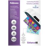 Fellowes Imagelast Pack de 500 Fundas para Plastificar - Formato A4 - Efecto Brillo - 80 micras - Flechas Indicadoras de Direccion - Transparente