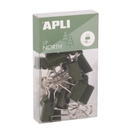 Apli Up North Pack con 15 Pinzas de Metal 19mm - Color Caqui