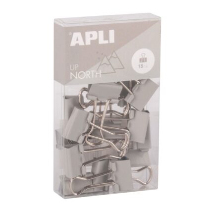 Apli Up North Pack con 15 Pinzas de Metal 19mm - Color Gris