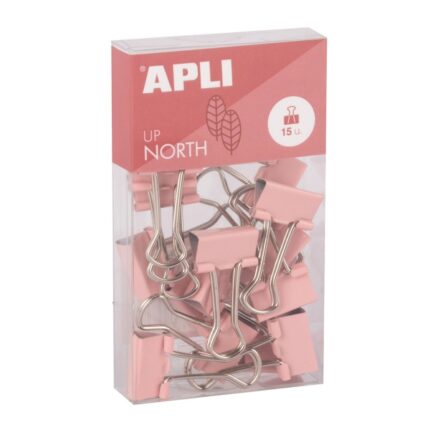 Apli Up North Pack con 15 Pinzas de Metal 19mm - Color Rosa