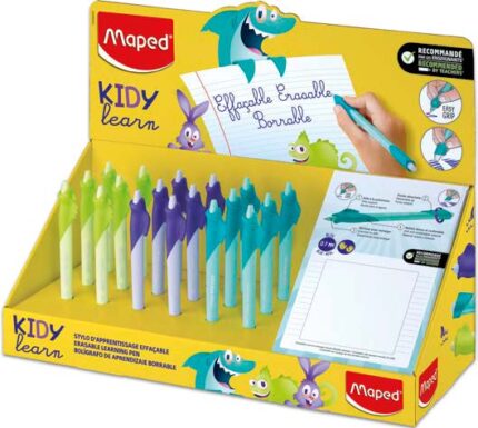 Maped Kidy Lern Magic Expositor con 18 Boligrafos Borrables con Guia para Dedos - Modelos Tiburon