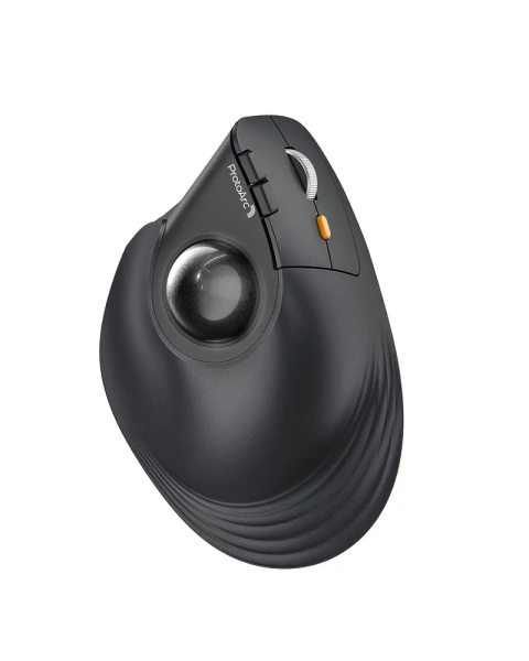 ProtoArc EM05 NL Raton Vertical Trackball Ergonomico Inalambrico - 1600 dpi -  Bluetooth + 2.4Ghz - Bateria Recargable - Multidispositivo - Color Negro y Naranja