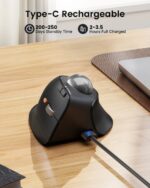 ProtoArc EM05 NL Raton Vertical Trackball Ergonomico Inalambrico - 1600 dpi -  Bluetooth + 2.4Ghz - Bateria Recargable - Multidispositivo - Color Negro y Naranja - immagine 3