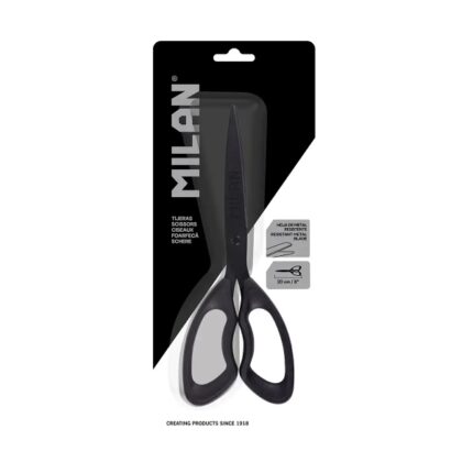 Milan Shadow Tijeras de Oficina de 20cm - Mango Ergonomico - Hoja de Acero Inoxidable - Color Negro