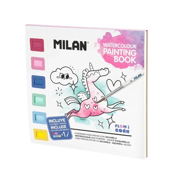 Milan Flowicorn Cuaderno para Colorear con Acuarelas y Pincel - Tematica Unicornios