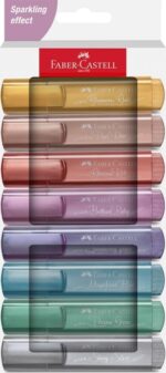 Faber-Castell Textliner 46 Pack de 8 Marcadores Metalizados - Punta Biselada - Trazo entre 1mm y 5mm - Tinta con Base de Agua - Colores Pastel Surtidos