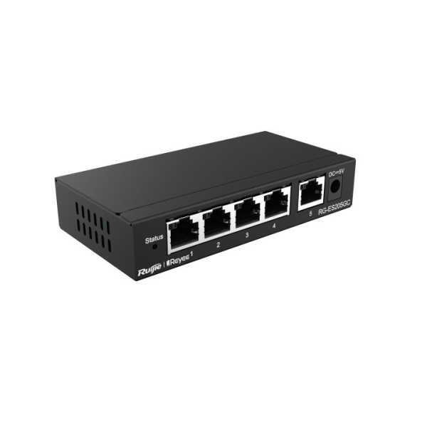 Ruijie RG-ES205GC Switch de Sobremesa - 5 Puertos Ethernet hasta 1Gbps - Vlan - Dhcp Snooping para Seguridad Avanzada - Gestion Remota con la Nube - Color Negro Ruijie RG-ES205GC Switch de Sobremesa - 5 Puertos Ethernet hasta 1Gbps - Vlan - Dhcp Snooping para Seguridad Avanzada - Gestion Remota con la Nube - Color Negro