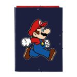Safta Super Mario Trick Carpeta de 3 Solapas - Formato Folio - Cierre con Gomas Elasticas - Tapas Duras Forradas - 26x33.5x2.5cm - Color Azul Marino