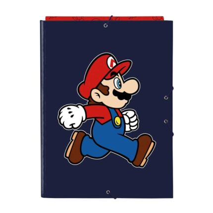Safta Super Mario Trick Carpeta de 3 Solapas - Formato Folio - Cierre con Gomas Elasticas - Tapas Duras Forradas - 26x33.5x2.5cm - Color Azul Marino