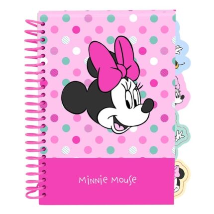 Safta Minnie Mouse Minty Bloc de Notas - Formato A5 - 80 Hojas de 80 g/m2 - Espiral - Tapas Duras - 4 Separadores Interiores - 14.8x2.1cm - Color Rosa