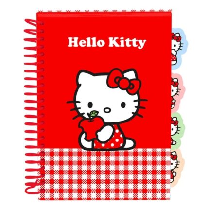 Safta Hello Kitty Bloc de Notas - Formato A5 - 80 Hojas de 80 g/m2 - Espiral - Tapas Duras - 4 Separadores Interiores - 14.8x2.1cm - Color Rojo y Blanco