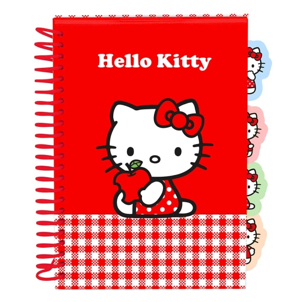 Safta Hello Kitty Bloc de Notas - Formato A5 - 80 Hojas de 80 g/m2 - Espiral - Tapas Duras - 4 Separadores Interiores - 14.8x2.1cm - Color Rojo y Blanco Safta Hello Kitty Bloc de Notas - Formato A5 - 80 Hojas de 80 g/m2 - Espiral - Tapas Duras - 4 Separadores Interiores - 14.8x2.1cm - Color Rojo y Blanco