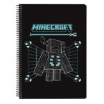Safta Minecraft Screen Libreta con Espiral - Formato Cuarto - 80 Hojas de 80g/m2 - Cuadricula 4x4mm - Tapas Duras Glasofonadas - 15.5x22x1cm - Color Negro