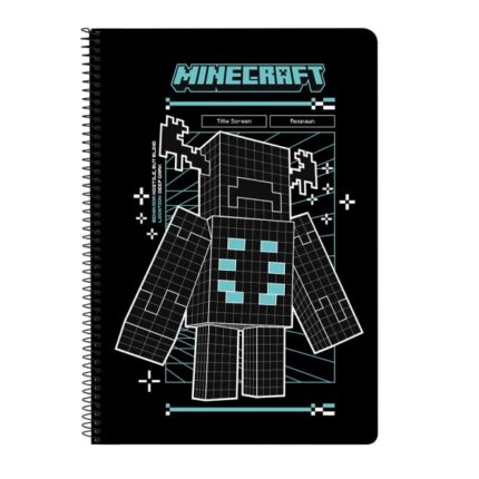 Safta Minecraft Screen Libreta con Espiral - Formato Folio - 80 Hojas de 80g/m2 - Cuadricula 4x4mm - Tapas Duras Glasofonadas - 21.5x31x1cm - Color Negro