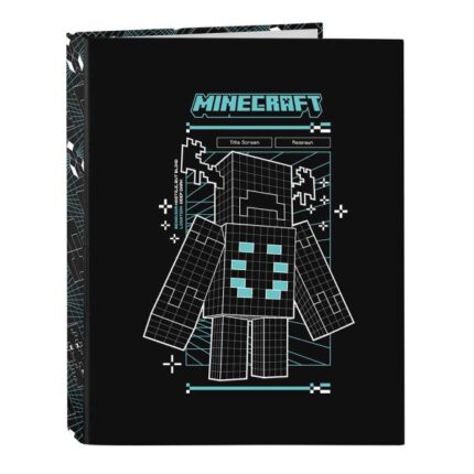 Safta Minecraft Screen Carpeta de 4 Anillas de 25mm - Formato Folio - Tapas Duras Forradas - 26.5x33x4cm - Color Negro