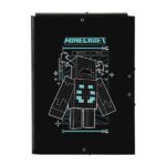 Safta Minecraft Screen Carpeta de 3 Solapas - Formato Folio - Cierre con Gomas Elasticas - Tapas Duras Forradas - 26x33.5x2.5cm - Color Negro