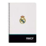 Safta Real Madrid Equipacion 26/27 Libreta con Espiral - Formato Folio - 80 Hojas de 80g/m2 - Cuadricula 4x4mm - Tapas Duras Glasofonadas - 21.5x31x1cm - Color Blanco y Negro