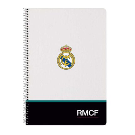 Safta Real Madrid Equipacion 26/27 Libreta con Espiral - Formato Folio - 80 Hojas de 80g/m2 - Cuadricula 4x4mm - Tapas Duras Glasofonadas - 21.5x31x1cm - Color Blanco y Negro