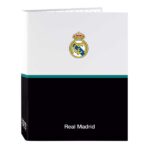 Safta Real Madrid Equipacion 26/27 Carpeta de 4 Anillas de 25mm - Formato Folio - Tapas Duras Forradas - 26.5x33x4cm - Color Blanco y Negro