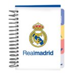 Safta Real Madrid Equipacion 26/27 Bloc de Notas - Formato A6 - 80 Hojas de 80 g/m2 - Espiral - Tapas Duras - 4 Separadores Interiores - 10.5x14.8cm - Color Blanco