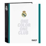 Safta Real Madrid Equipacion 26/27 Carpeta de 4 Anillas de 40mm - Formato Folio - Tapas Duras Forradas - Lomo Ancho - 27x33x6cm - Color Blanco y Negro