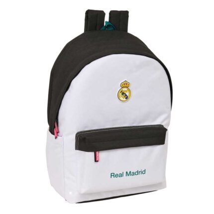 Safta Real Madrid Equipacion 26/27 Mochila para Portatiles hasta 15.6" - Bolsillo para Tablet hasta 11" - Antirrobo - Asa de Mano - Conector USB - Acolchada - 31x44x18cm - Color Blanco y Negro