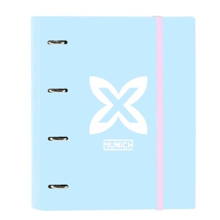 Safta Munich Sky Carpeta de 4 Anillas de 35mm - Recambio de 100 Hojas A4 - Cuadricula de 5x5mm - 80g/m2 - Separadores Internos - Goma Elastica - 27x32x3.5cm - Color Azul Claro