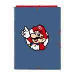 Safta Super Mario Carpeta de 3 Solapas - Formato Folio - Cierre con Gomas Elasticas - Tapas Duras Forradas - 26x33.5x2.5cm - Color Rojo y Azul