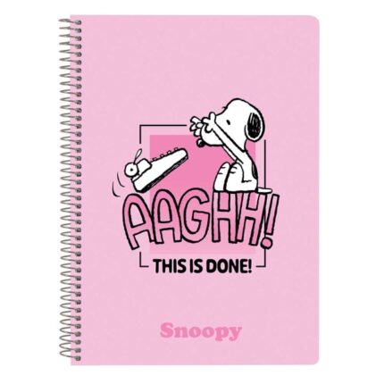 Safta Snoopy Libreta con Espiral - Formato Cuarto - 80 Hojas de 80g/m2 - Cuadricula 4x4mm - Tapas Duras Glasofonadas - 15.5x22x1cm - Color Rosa