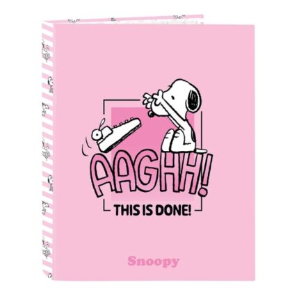 Safta Snoopy Carpeta de 4 Anillas de 25mm - Formato Folio - Tapas Duras Forradas - 26.5x33x4cm - Color Rosa