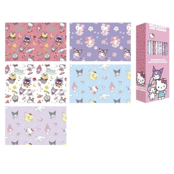 Safta Hello Kitty and Friends Expositor con 50 Rollos de Papel Regalo - Medidas del Rollo 70x200cm - 5 Patrones Diferentes - 30.5x71x15.5cm - Colores Surtidos Safta Hello Kitty and Friends Expositor con 50 Rollos de Papel Regalo - Medidas del Rollo 70x200cm - 5 Patrones Diferentes - 30.5x71x15.5cm - Colores Surtidos