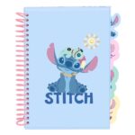 Safta Stitch Bloc de Notas - Formato A5 - 80 Hojas de 80 g/m2 - Espiral - Tapas Duras - 4 Separadores Interiores - 14.8x2.1cm - Color Azul Pastel
