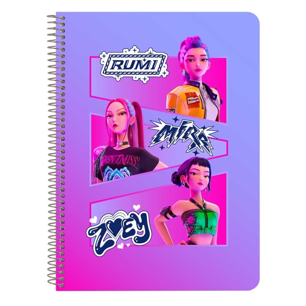 Safta K-Pop Demon Hunters Libreta con Espiral - Formato Cuarto - 80 Hojas de 80g/m2 - Cuadricula 4x4mm - Tapas Duras Glasofonadas - 15.5x22x1cm - Multicolor Safta K-Pop Demon Hunters Libreta con Espiral - Formato Cuarto - 80 Hojas de 80g/m2 - Cuadricula 4x4mm - Tapas Duras Glasofonadas - 15.5x22x1cm - Multicolor