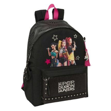 Safta K-Pop Demon Hunters Energy Mochila para Portatiles hasta 14.1" - Portabotellas - Cremallera con Doble Tirador - Asa de Mano - Bolsillo Frontal - Acolchada - 31x43x13cm - Color Negro y Rosa