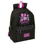 Safta K-Pop Demon Hunters Mochila para Portatiles hasta 14.1" - Portabotellas - Cremallera con Doble Tirador - Asa de Mano - Bolsillo Frontal - Acolchada - 31x43x13cm - Color Negro y Rosa