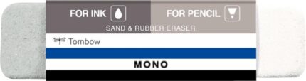 Tombow Mono Sand and Rubber Goma de Borrar para Tinta y Lapiz - 13g - Forma Biselada - Funda de Papel - Color Blanco y Gris