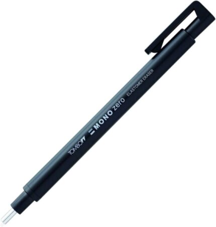 Tombow Mono Zero Portagomas - Punta Redonda de 2.3mm - Capuchon de Proteccion - Mecanismo de Giro - Libre de PVC y Latex - Color Negro