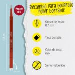 Online MagiXX Pack de 3 Recambios de Tinta Gel Borrable - Trazo de 0.7mm - Color Rojo - immagine 2