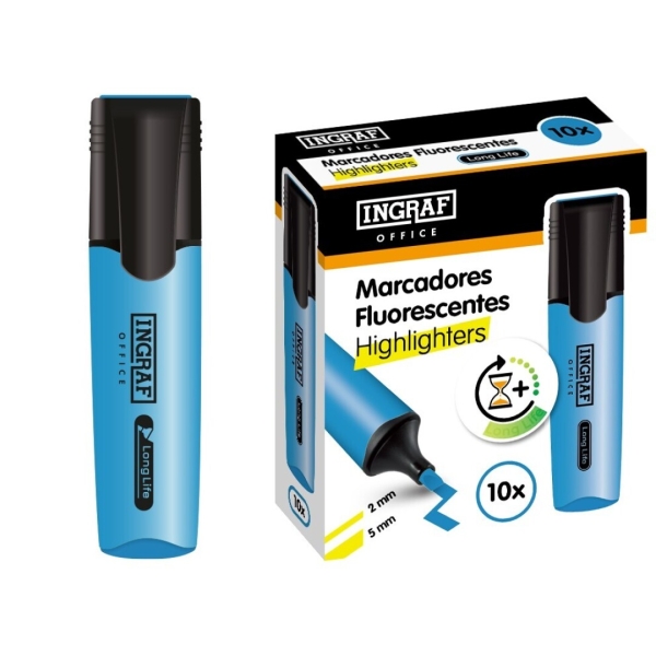 Ingraf Long-Life Marcador Fluorescente - Punta Biselada - Trazo 2-5mm - Tinta Base de Agua - Color Rosa