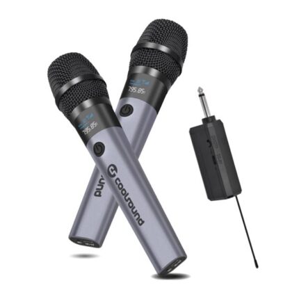 Coolsound CS0287 Pack 2 Microfono Inalambrico UHF - Autonomia Hasta 6 Horas - Receptor Incluido - Emparejamiento Automatico - Boton On/Off - Jack de 6.3mm y 3.5mm - Color Gris