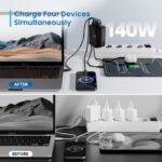 Ewent EW1337 Cargador GAN 140W - 3xUSB-C PD3.1, QC5.0 - 1xUSB-A QC3.0 - Cable 2 Metros - Color Negro - immagine 3