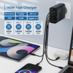 Ewent EW1337 Cargador GAN 140W - 3xUSB-C PD3.1, QC5.0 - 1xUSB-A QC3.0 - Cable 2 Metros - Color Negro - immagine 4