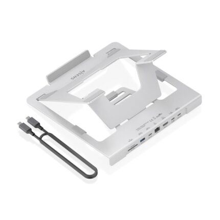 Aisens ASUC-7P045-GR Soporte para Portatil hasta 16" - Regulable en Altura - Antideslizante - Plegable - USB-C Docking 7 en 1 - Color Gris